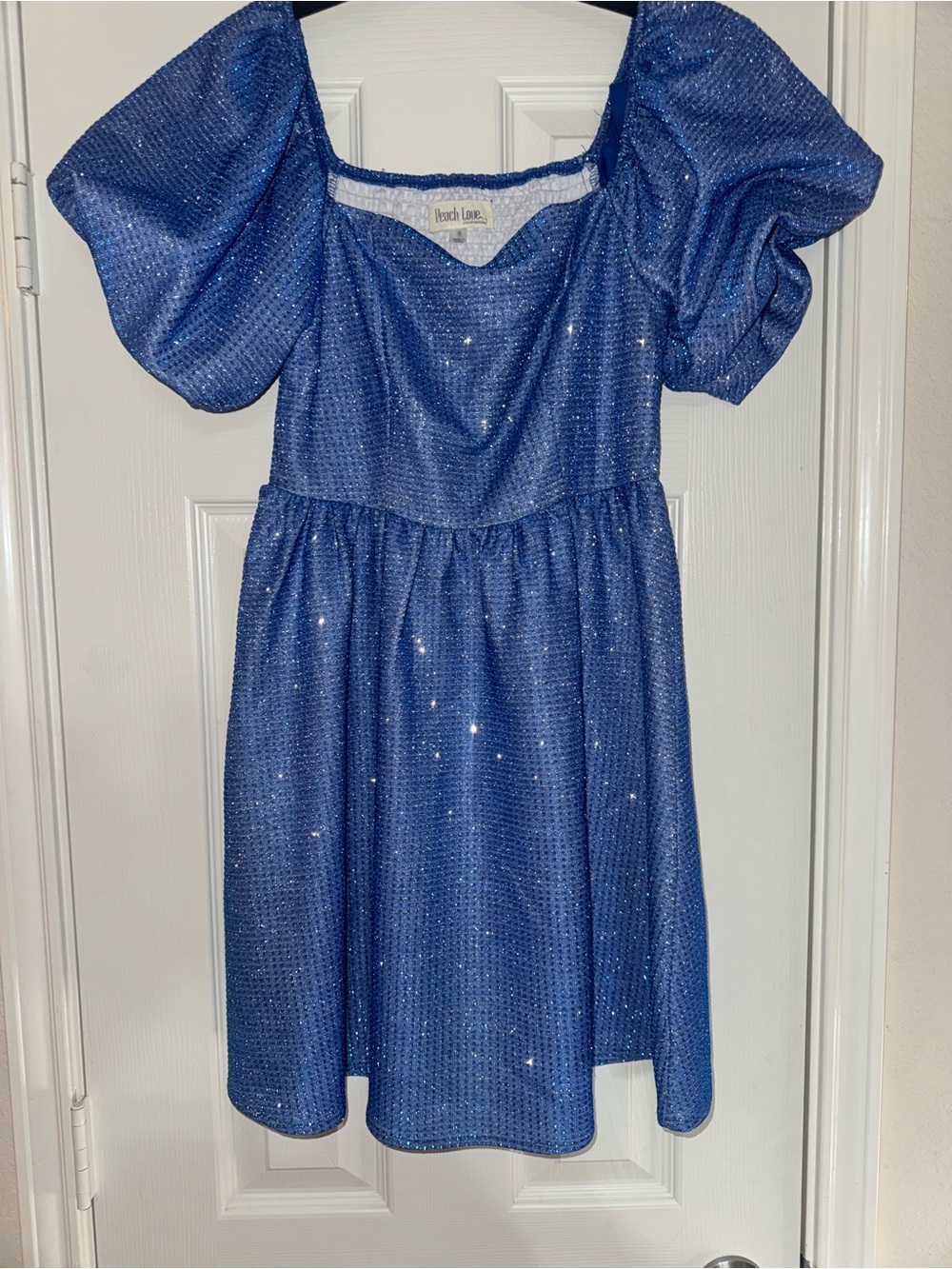 Peach Love Sparkle Puff-Sleeve Dress - Blue